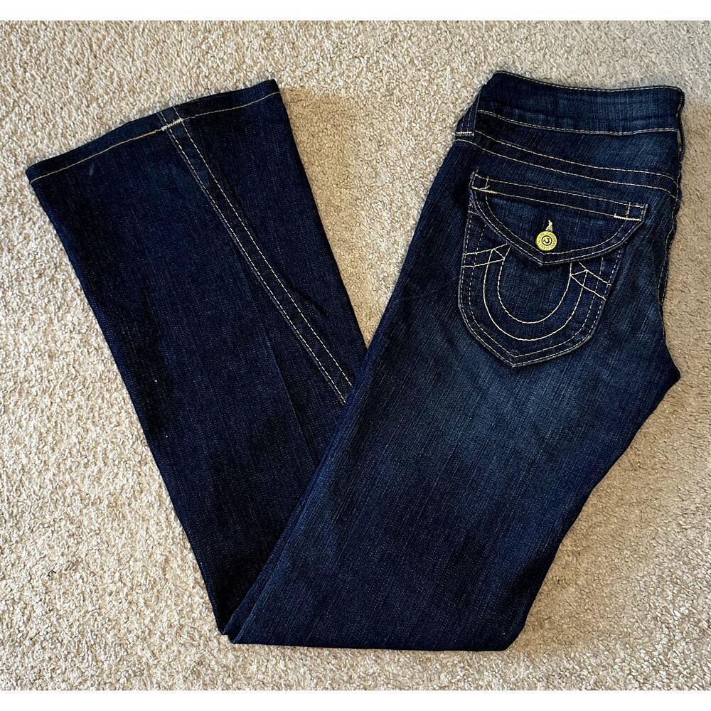True Religion Joey Dark Wash Low-Rise Denim Flare Jeans Blue Women's Sz 27 x 33
